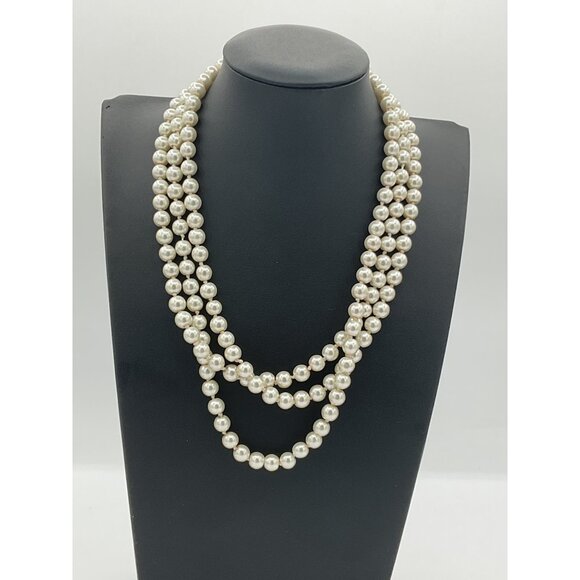 Double Strand Faux Pearl Necklace 29" Long - Picture 1 of 5